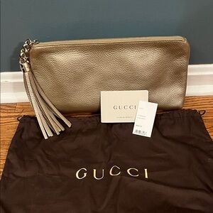 Authentic Gucci Gold Leather Sienna Tassel Clutch